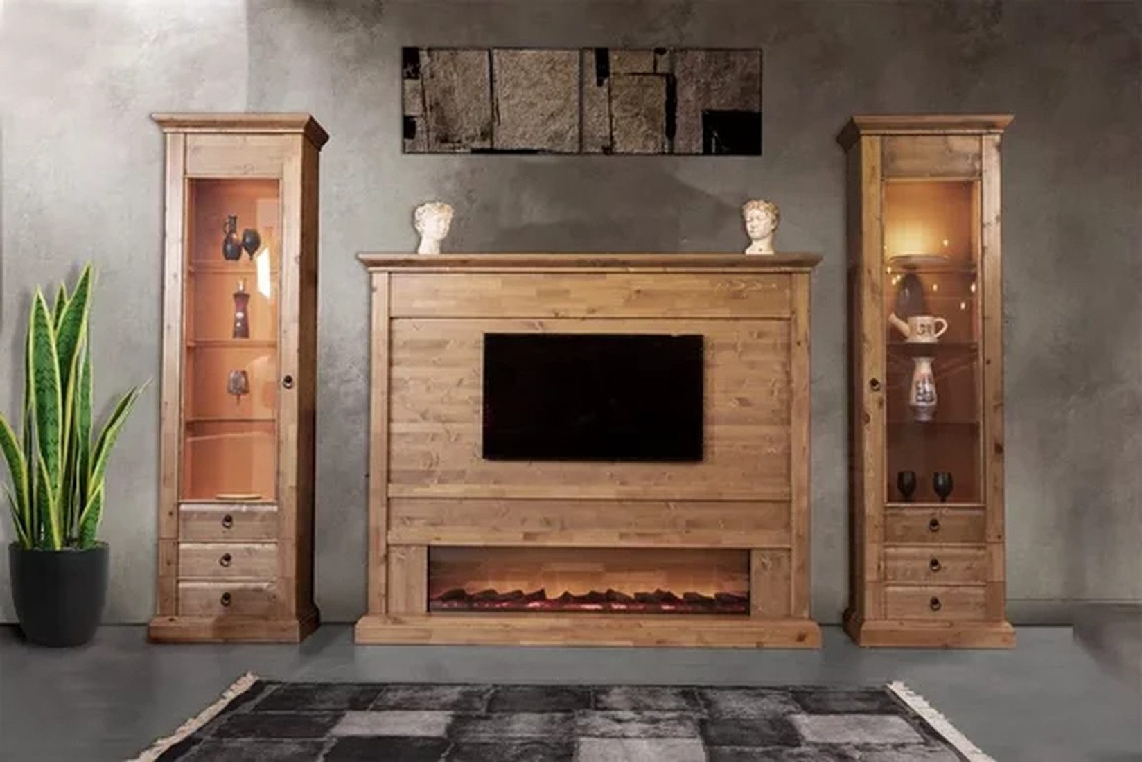 Xlmoebel Wohnwand Luxuriöses Möbelset für das Wohnzimmer im Holzstil mit TV-Wand, (1-St., Wohnwand), Hergestellt in Europa