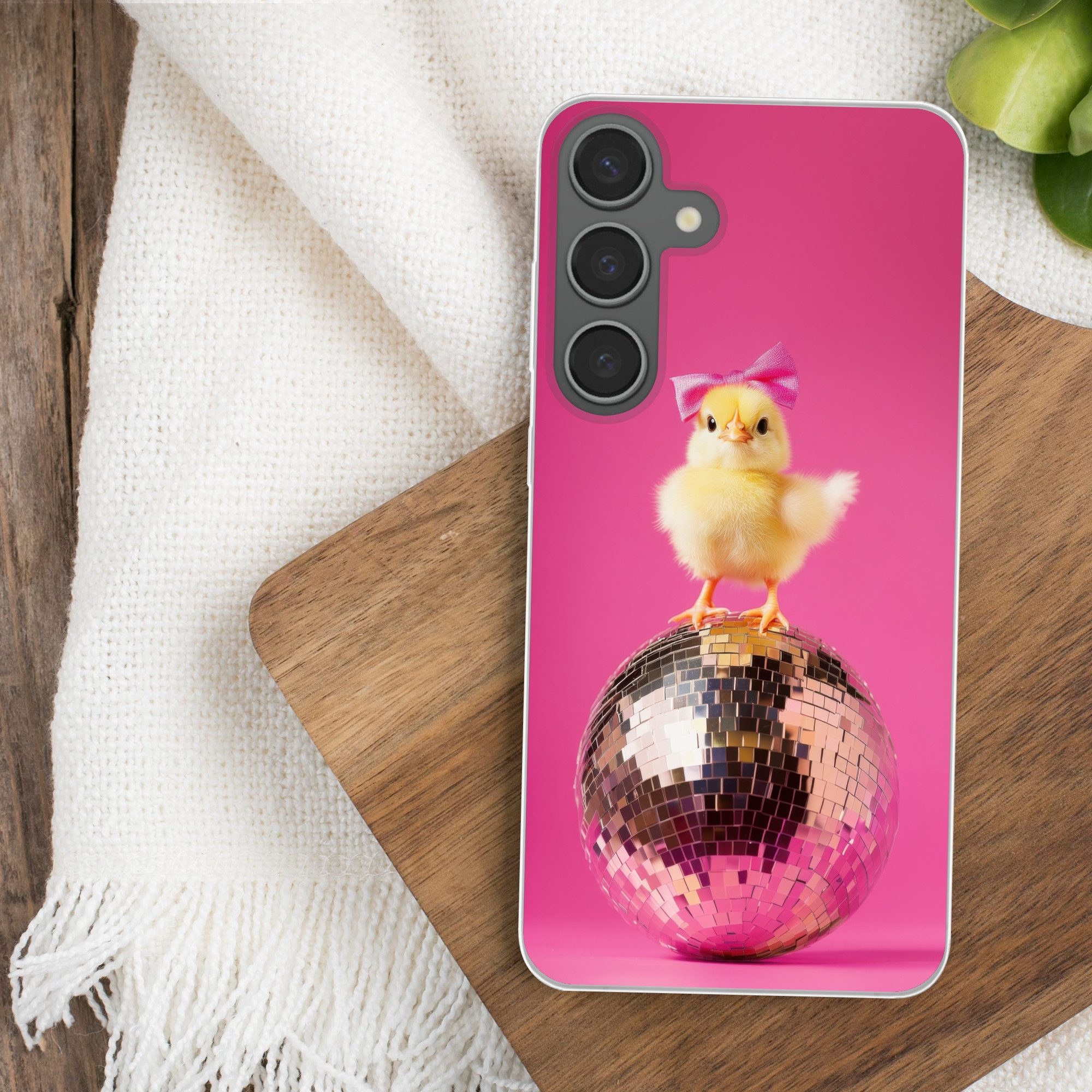 MuchoWow Handyhülle für Samsung Galaxy S24 Plus Discoball - Küken - Schleife, Phone Case, Silikon, Schutzhülle Dünn