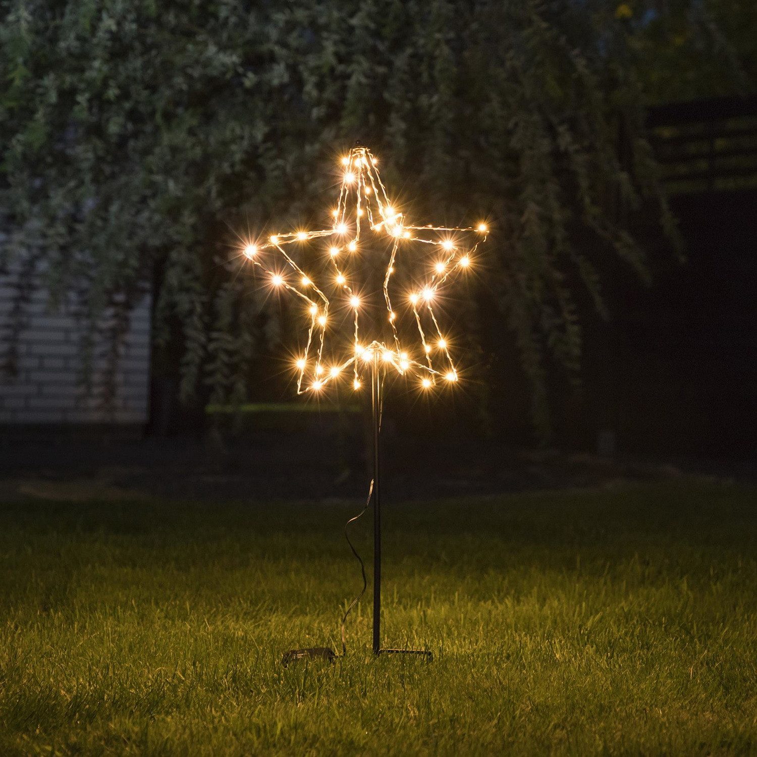Haushalt International LED Stern 3D Weihnachten Dekoration Gartenstecker Erdspieß 3 Sterne, LED fest integriert, mit Timer – Bild 3 von 5