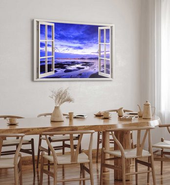 Sinus Art Leinwandbild Wandbild 120x80cm Fensterbild Ebbe Meer Horizont Dunkelblau Sonnenunte, (1 St)