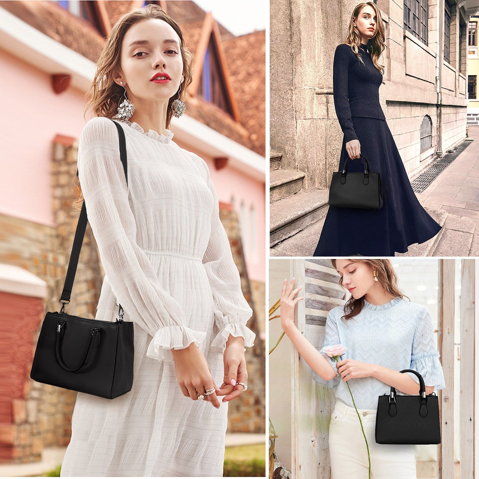 TAN.TOMI Henkeltasche Umhängetasche Messenger Taschen Kleine Handtasche für Damen (Mittel Mehrere Fächer & Reißverschlüsse, mit Abnehmbar Schulterriemen), Handtasche Damen Crossbody Tote Henkeltasche