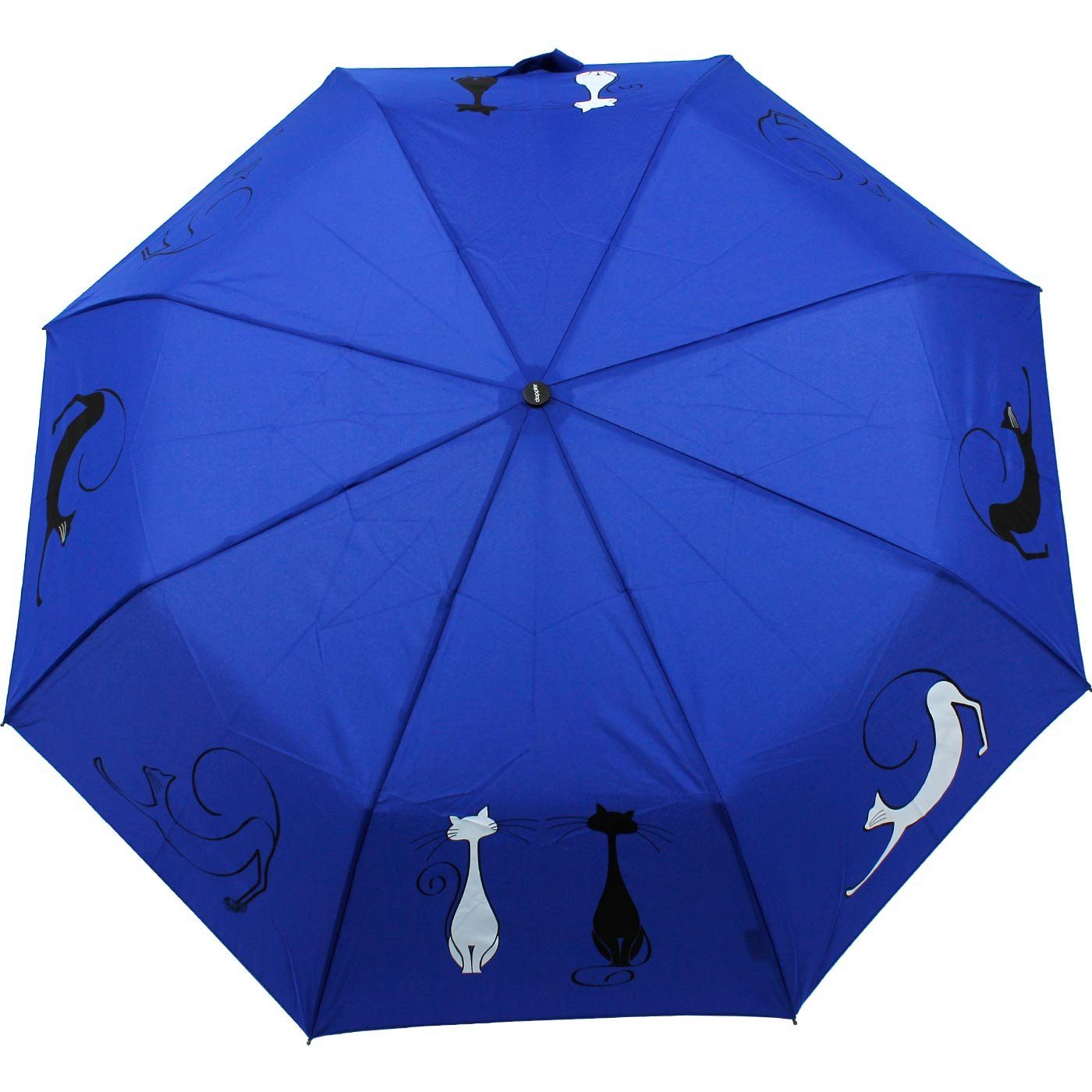 doppler® Taschenregenschirm praktisch und Damen blau stabil Friends, Best Fiber Cats für - - Auf-Zu elegant, Magic Katzen-Liebhaber