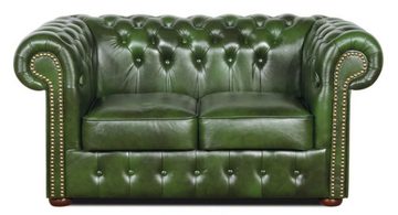 Casa Padrino Chesterfield-Sofa Chesterfield Wohnzimmer 3er Set Grün - Luxus Echtleder Möbel