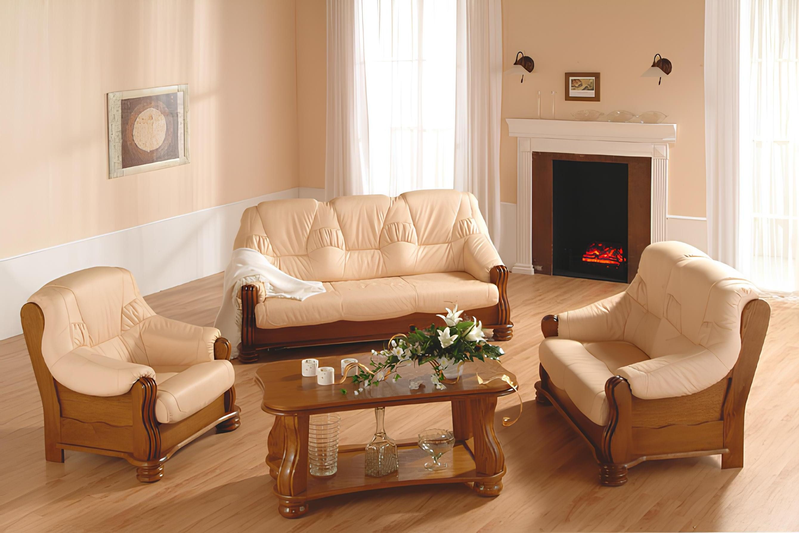 Xlmoebel Polstergarnitur Elegante Sofagarnitur aus Leder mit Holzgestell in klassischem Design, (3+2+1 Sitzer, 3-tlg., Sofagarnitur 3+2+1 Sitzer Adam), Hergestellt in Europa
