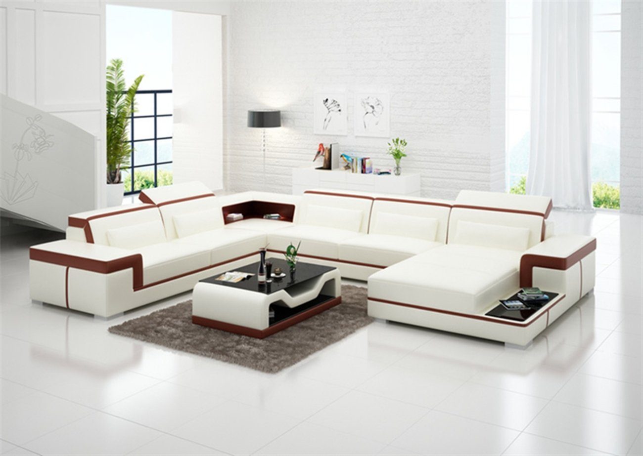 JVmoebel Ecksofa Sofas Made Polster Sofa Couch Europe in Weiß Garnitur Form Design, Wohnlandschaft U