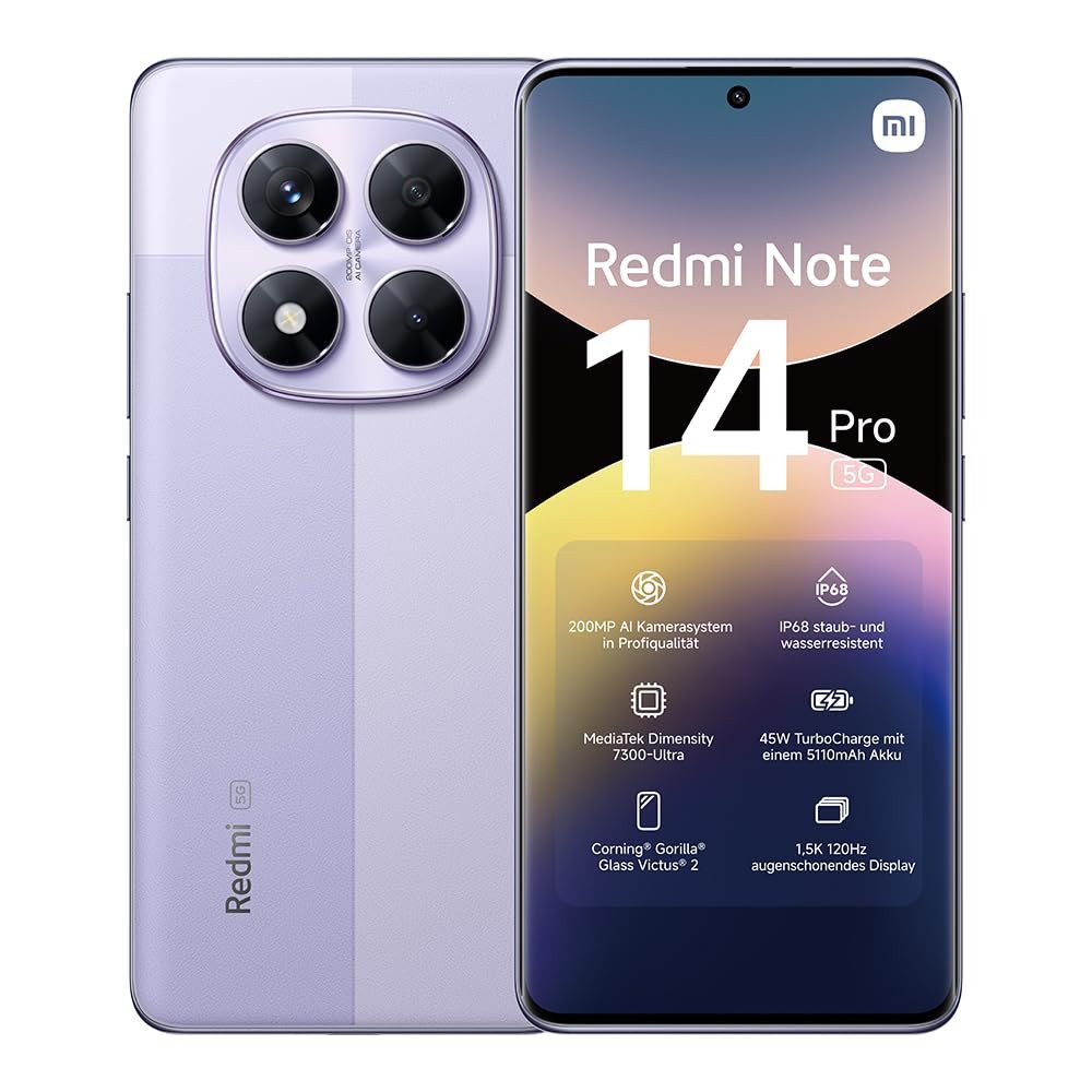 Xiaomi Redmi Note 14 Pro 5G 12 + 512 GB Smartphone (16,94 cm, 200 MP Kamera, 6,67 Zoll, 120Hz Display, 45W TurboCharge, 5110mAh, NFC, AI-Funktionen)
