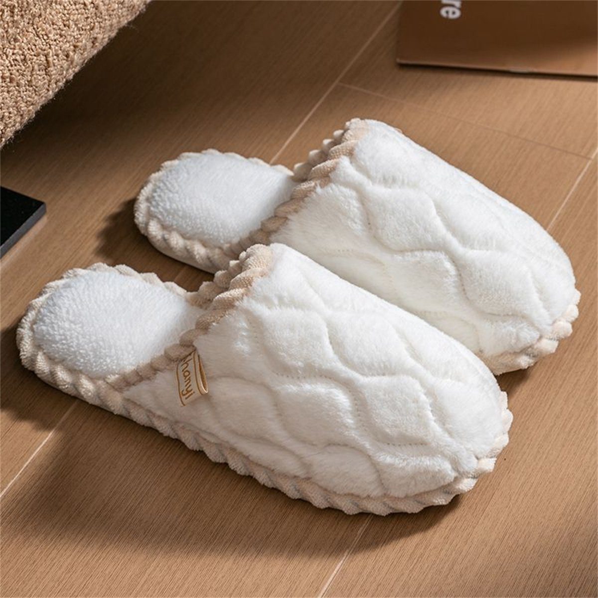dicker Winter mit Weiß L.Ru und Damen Hausschuhe Sohle Plüsch pantoffeln den UG Heimwinter) Innenschützende im für für (Plüschhausschuhe Herbst