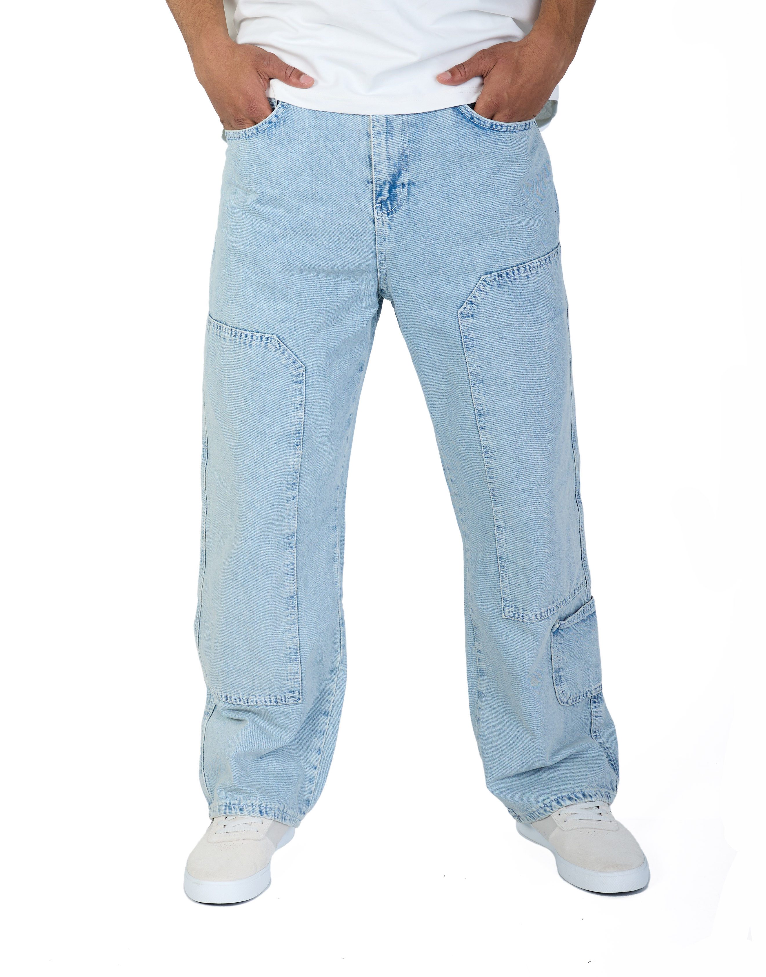 Denim House Loose-fit-Jeans Lässige Baggy Jeans mit Bestickung Double Knee Pant