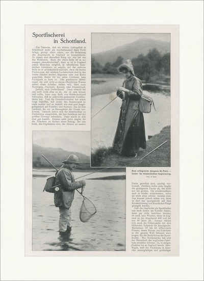 Kunstdruck Sportfischerei in Schottland Petri Jünger Angler Anzug Kescher SP 361, (1 St)