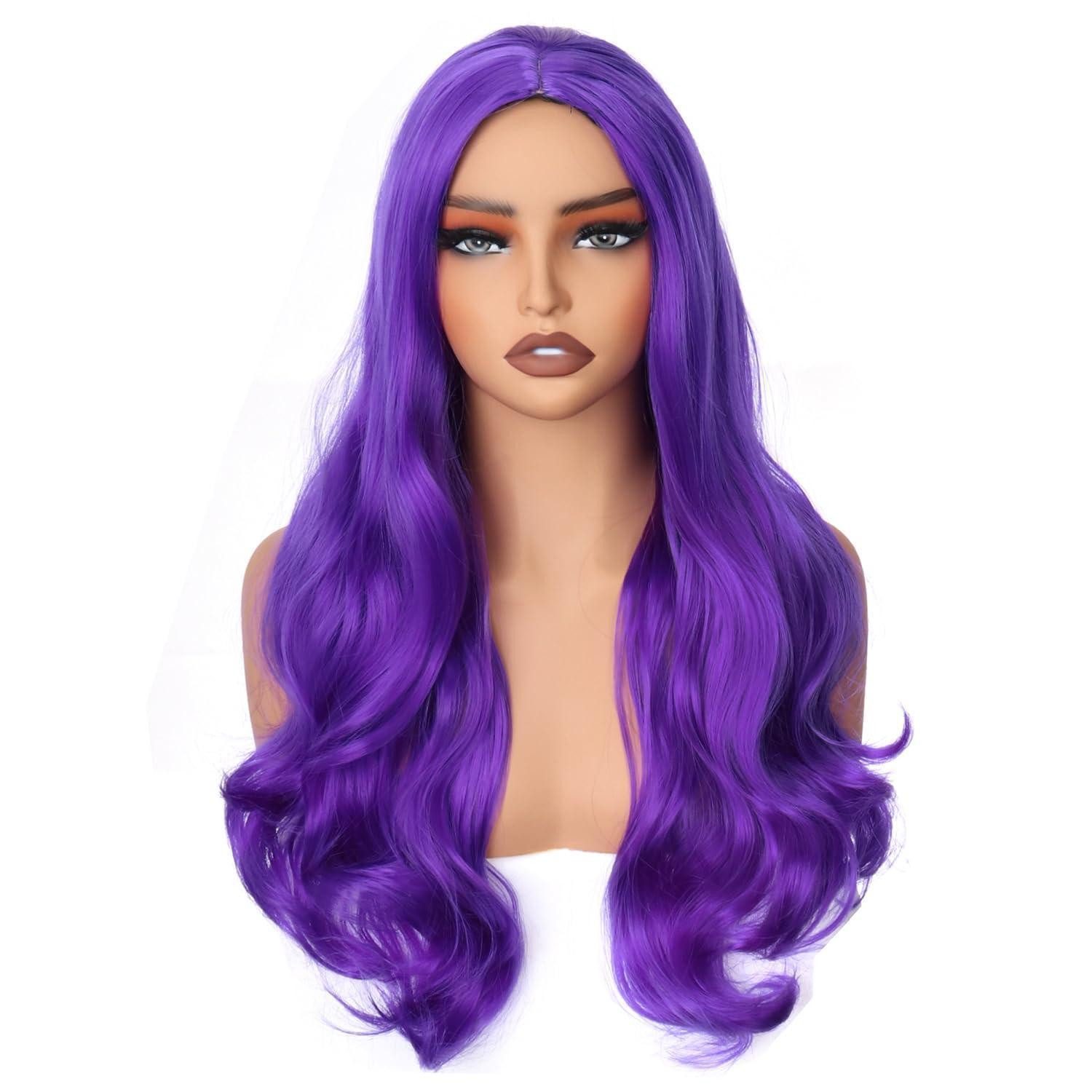 Kostüm-Perücke Perücke Lila Gewellt 65cm Cosplay Karneval Damen Dunkelviolett