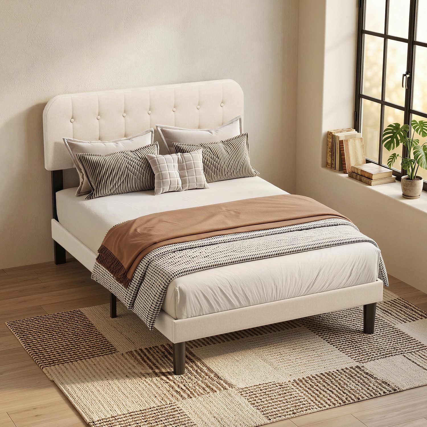 Bealife Bettgestell mit Kopfteil und Lattenrost (Doppelbett, Einzelbett,2 Modelle (120x200, 140x200cm)
