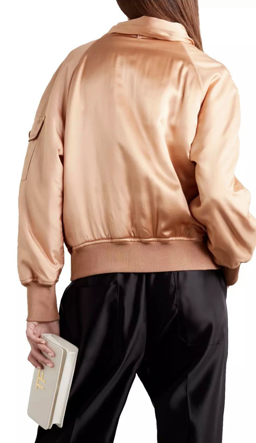 Tom Ford Bomberjacke Seiden Blouson Jacke mit abnehmbarem Schal Gerippter Stehkragen,Fronttaschen mit Knopfverschluss,Statement-Piece