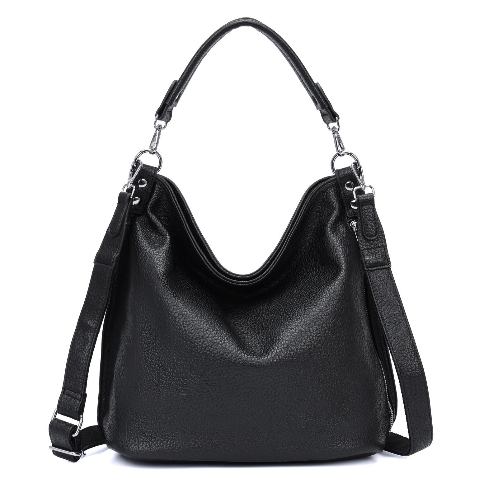 ITALYSHOP24 Schultertasche DAMEN XXL SHOPPER HOBO Cross Over Body Bag Umhängetasche Weekender (Spar-Set: Henkel Tasche mit Muster Schultergurt, Workbag Leder Optik, 2-tlg), große 3xFach geteiltes Hauptfach, Freizeit Abend Urlaub, Leder Optik