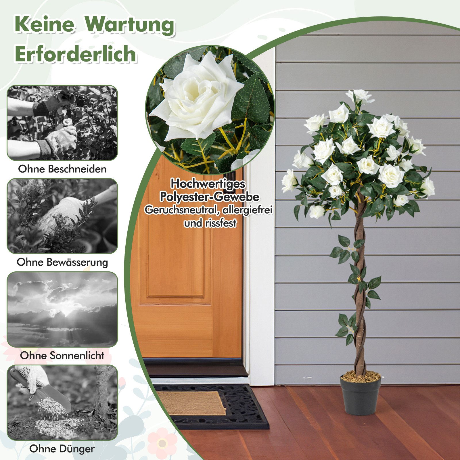 Kunstbaum Rosen, COSTWAY, Höhe 120 cm, Kunstblumenpflanze mit weißen Rosen, 120cm