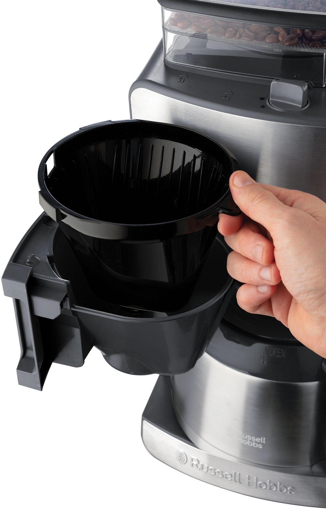 RUSSELL HOBBS Kaffeemaschine mit Mahlwerk Grind & Brew 25620-56, 1,25l Kaffeekanne, Papierfilter 1x4, 1,25l Thermokanne, 1 bis 10 Tassen, Digitaler Timer, Papierfilter 1x4