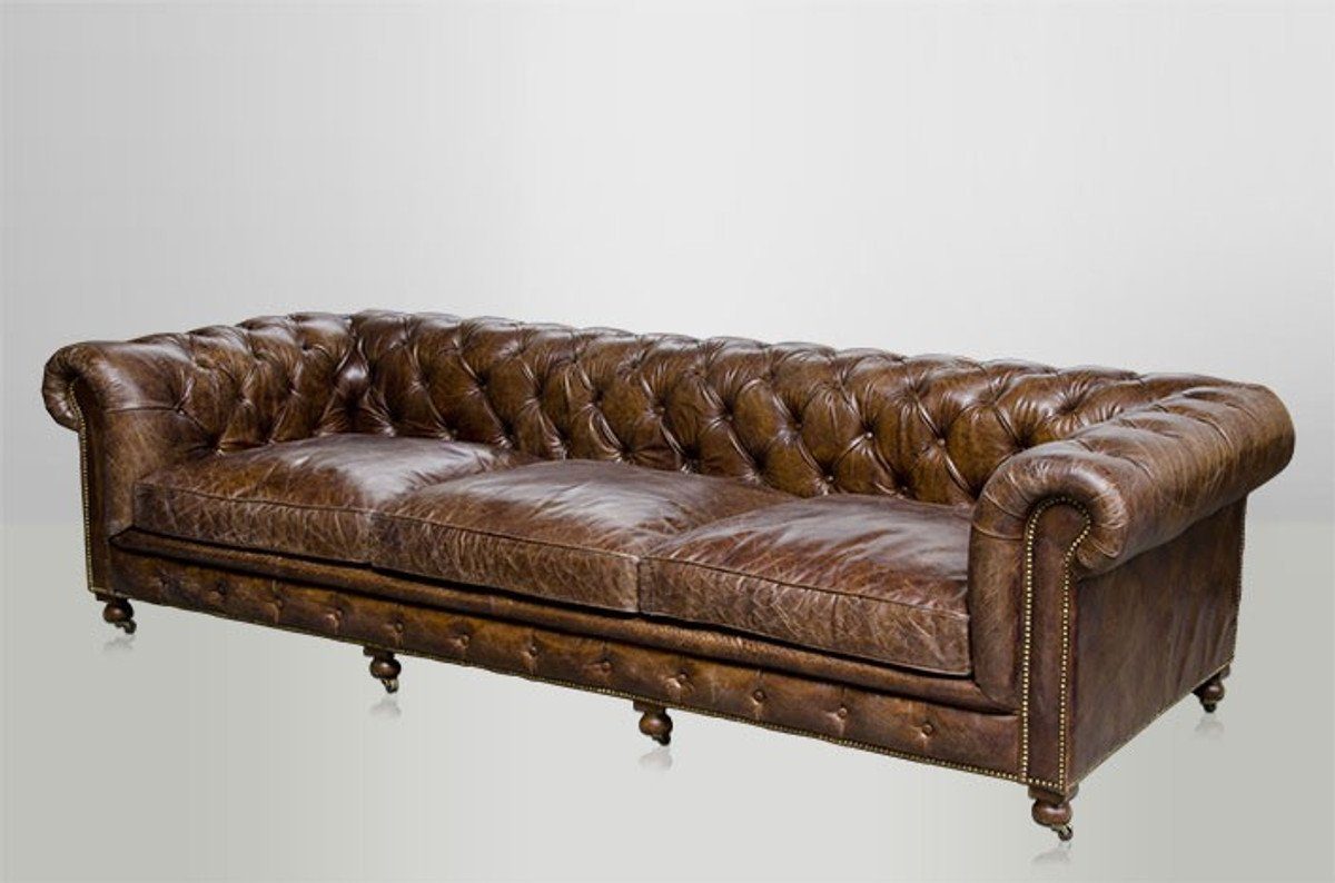 Casa Padrino Chesterfield-Sofa Chesterfield Luxus Echt Leder Sofa 4 Sitzer Vintage Leder von Cigar