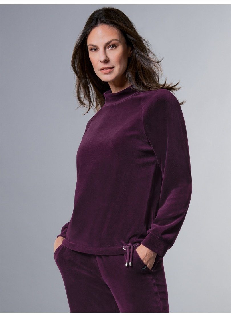 Trigema Sweatshirt TRIGEMA Nicki Pullover mit Kordelzug aubergine