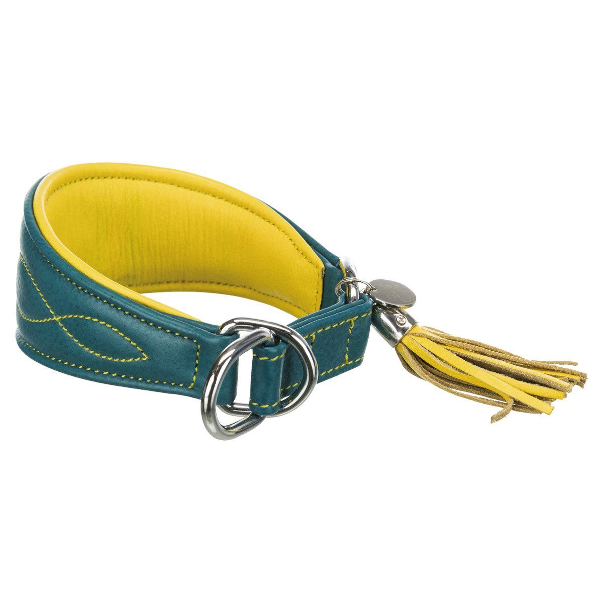 TRIXIE Hunde-Halsband Active Comfort Windhundehalsband mit Zug-Stopp petrol/gelb