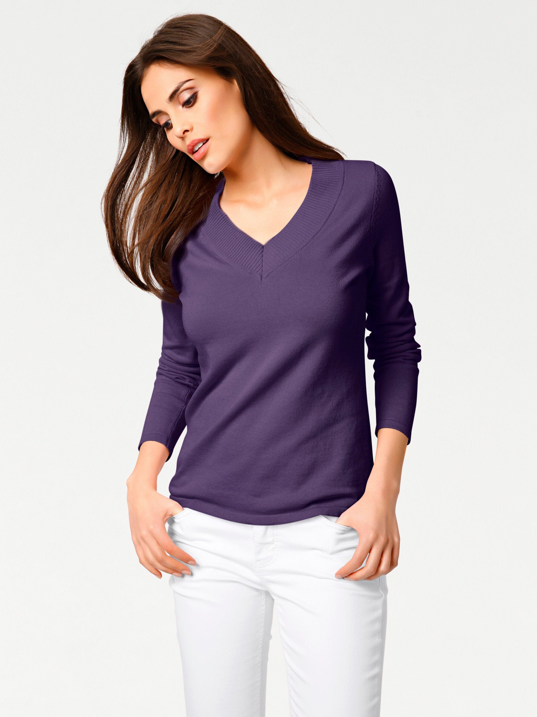 heine Strickpullover V-Pullover Langarm Feinstrick