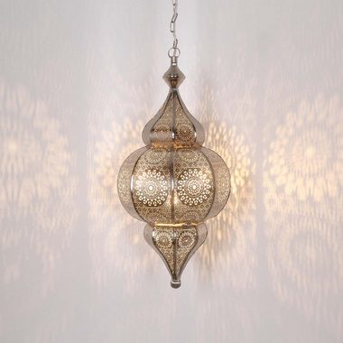 Casa Moro Pendelleuchte »Orientalische Lampe Melisa Silber H 54 cm mit E27 Fassung Kette & Baldachin, Prachtvolle Deckenleuchte wie aus 1001 Nacht, Kunsthandwerk aus Marokko, LN2010«, LN2010