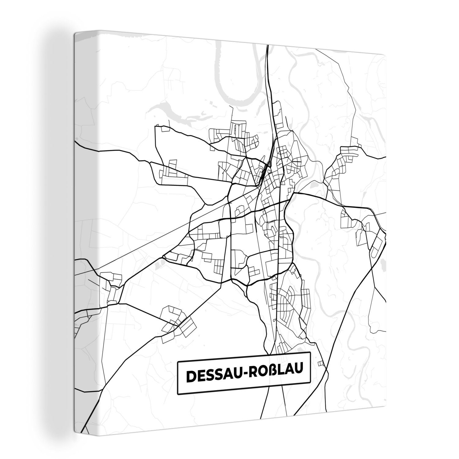 OneMillionCanvasses® Leinwandbild Dessau-Roßlau - Karte - Stadtplan - Wegbeschreibung, (1 St), Leinwand Bilder für Wohnzimmer Schlafzimmer