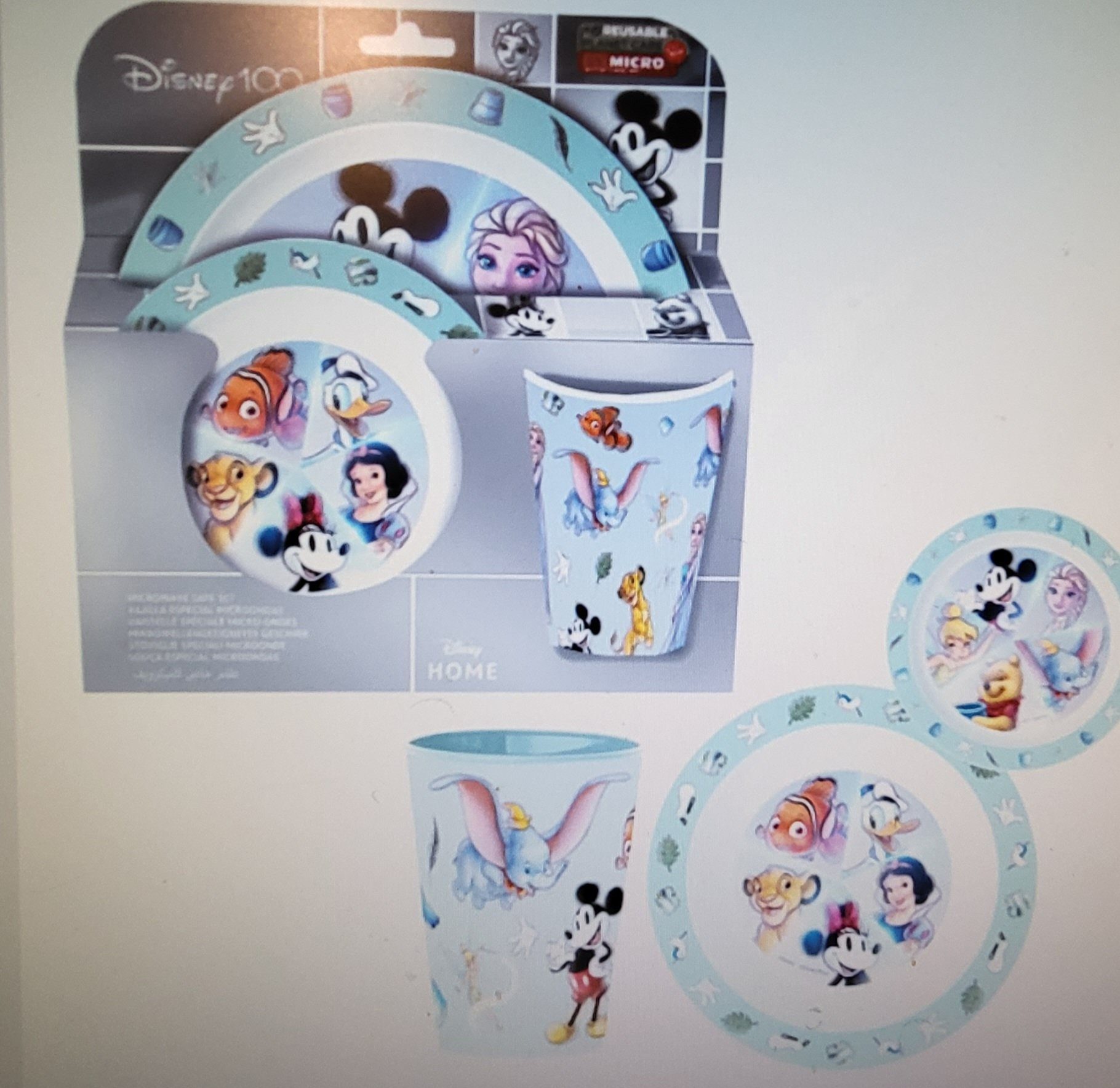 Stor Disney 100 Teller, Kindergeschirr-Set Trinkglas Schale, (3-tlg) Frühstücks-Set