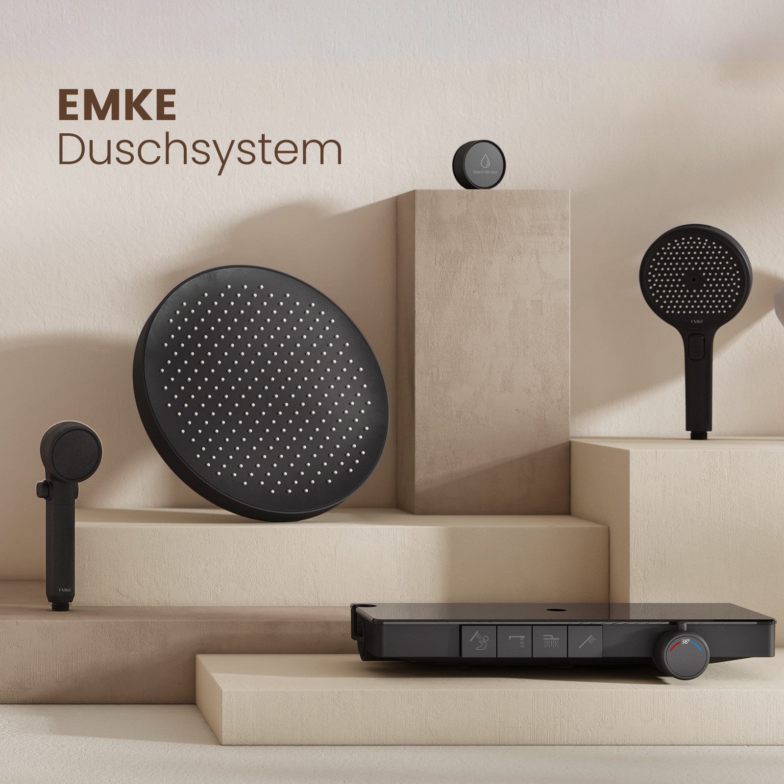 EMKE Duschsystem Regendusche Brausegarnitur mit Thermostat günstig online kaufen