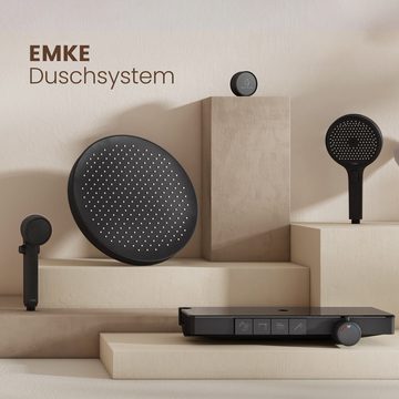 EMKE Duschsystem Brausegarnitur mit Thermostat Bluetooth-Steuerung Entwässerung, Höhe 113 cm, 4 Strahlart(en), Regendusche, Kinderdusche, Bluetooth, Schwarz