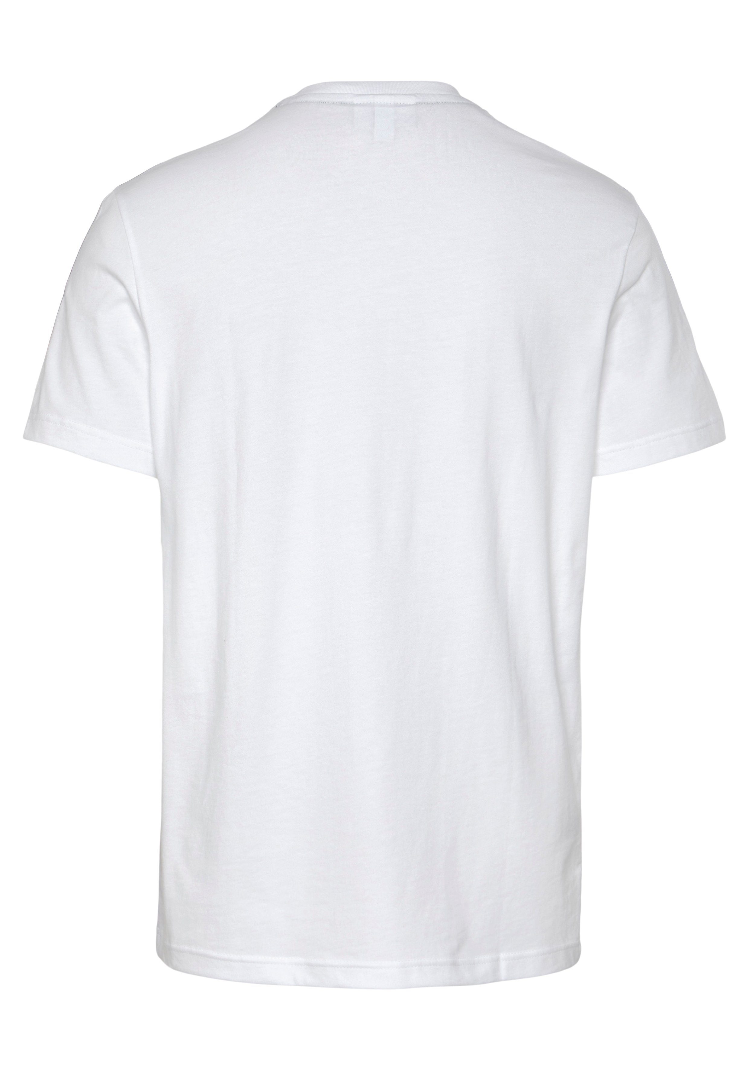 Schultern Kontrastband Lacoste den an white T-Shirt mit beschriftetem