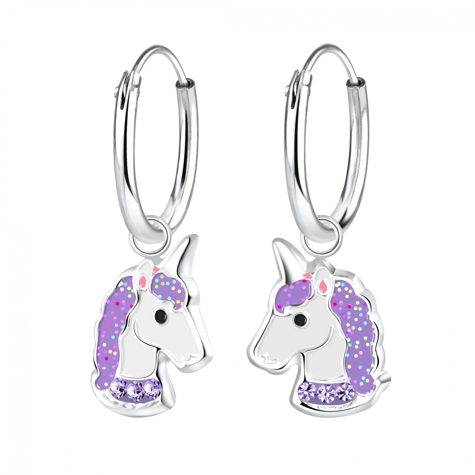 ALEXANDER YORK Paar Creolen Charm-Ohrringe EINHORN Kristall lila, 2-tlg., 925 Sterling Silber