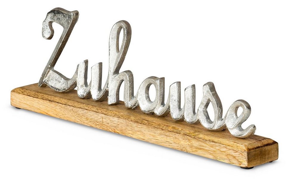 Levandeo® Deko-Schriftzug, Schriftzug Zuhause L40,5cm Metall Silber Mango  Holz Tischdeko Deko Aufsteller