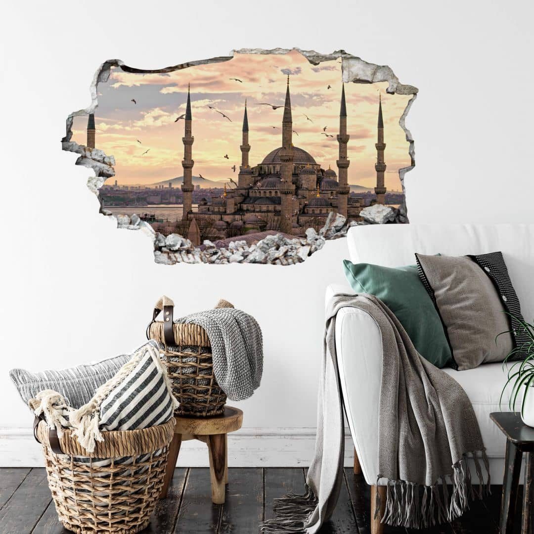 Wandsticker Bilder Wandbild 3D in Blaue selbstklebend Art Moschee Mauerdurchbruch islamische Wall Wandtattoo Wandtattoo Istanbul, K&L