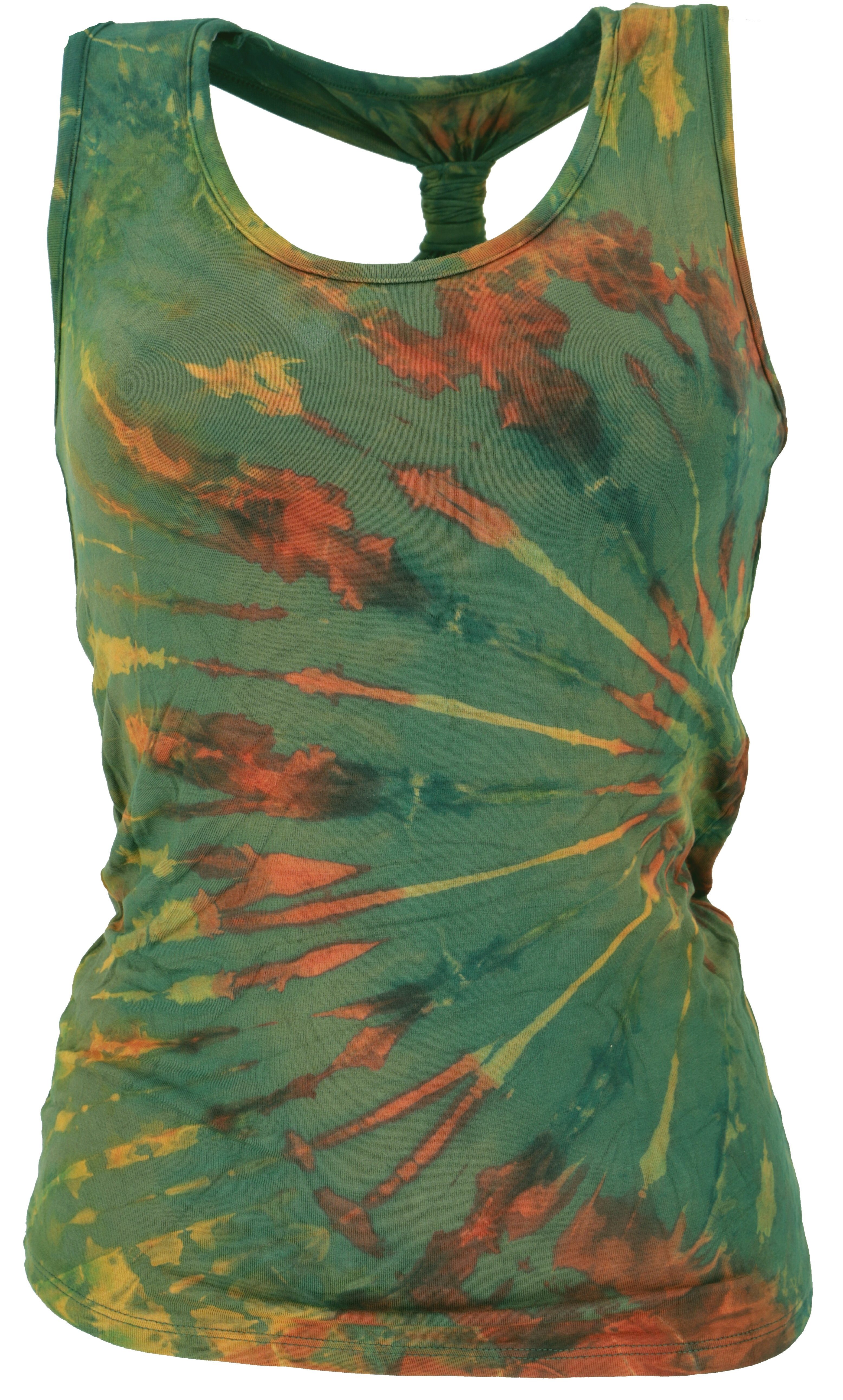 Guru-Shop T-Shirt Batik Hippie Top, Unikat Tank Top - olive Festival, Ethno Style, Hippie, alternative Bekleidung