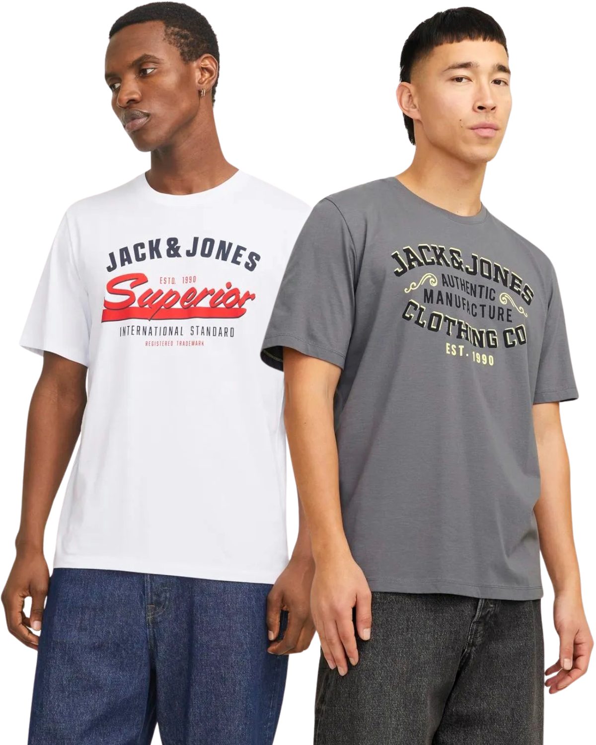 Jack & Jones T-Shirt Bequemes Logo-Shirt mit Printdruck (2er-Pack)