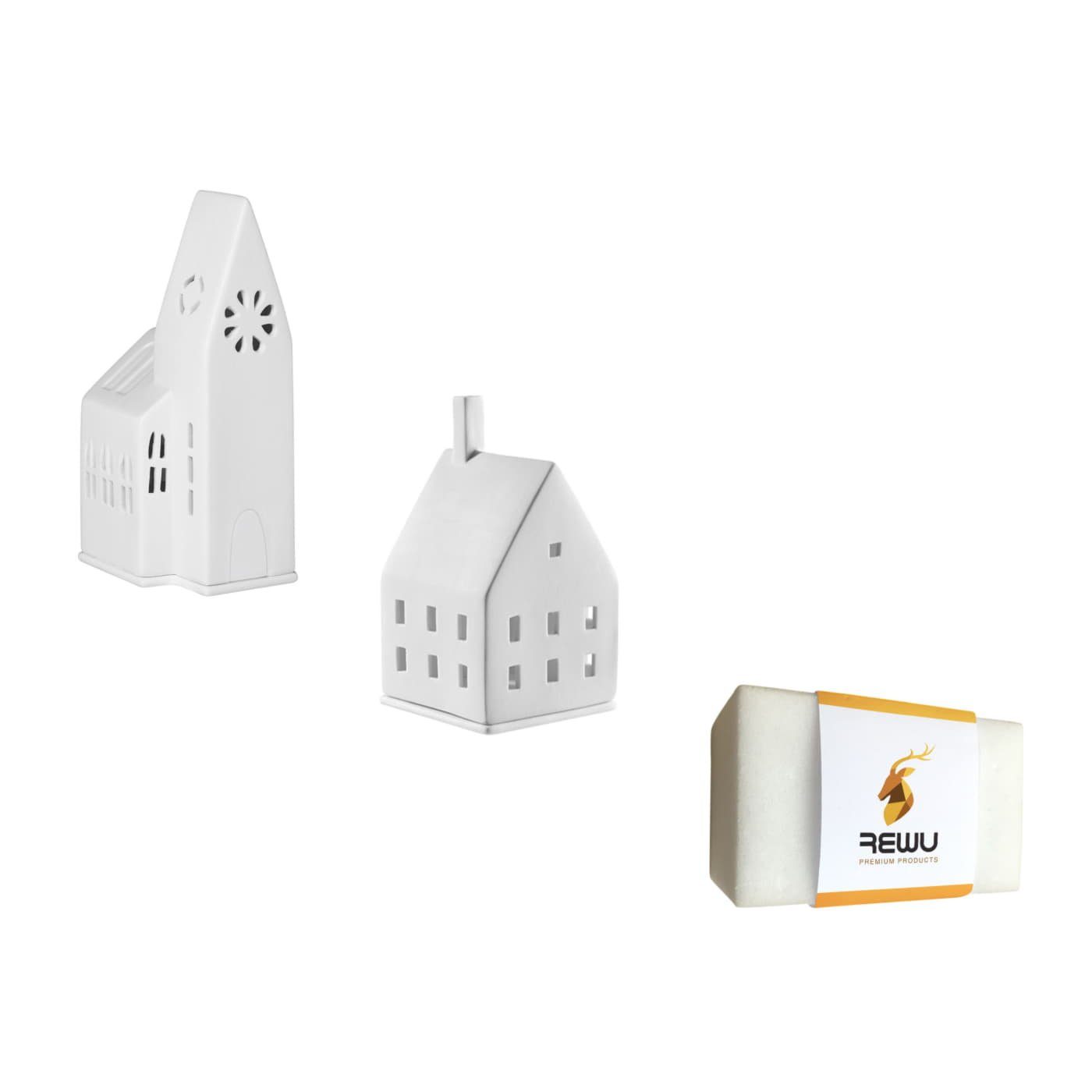 Räder Design Teelichthalter Lichthaus Set inkl. Kleine 2 Lichtzauber & Reinigungsschwamm Kirche