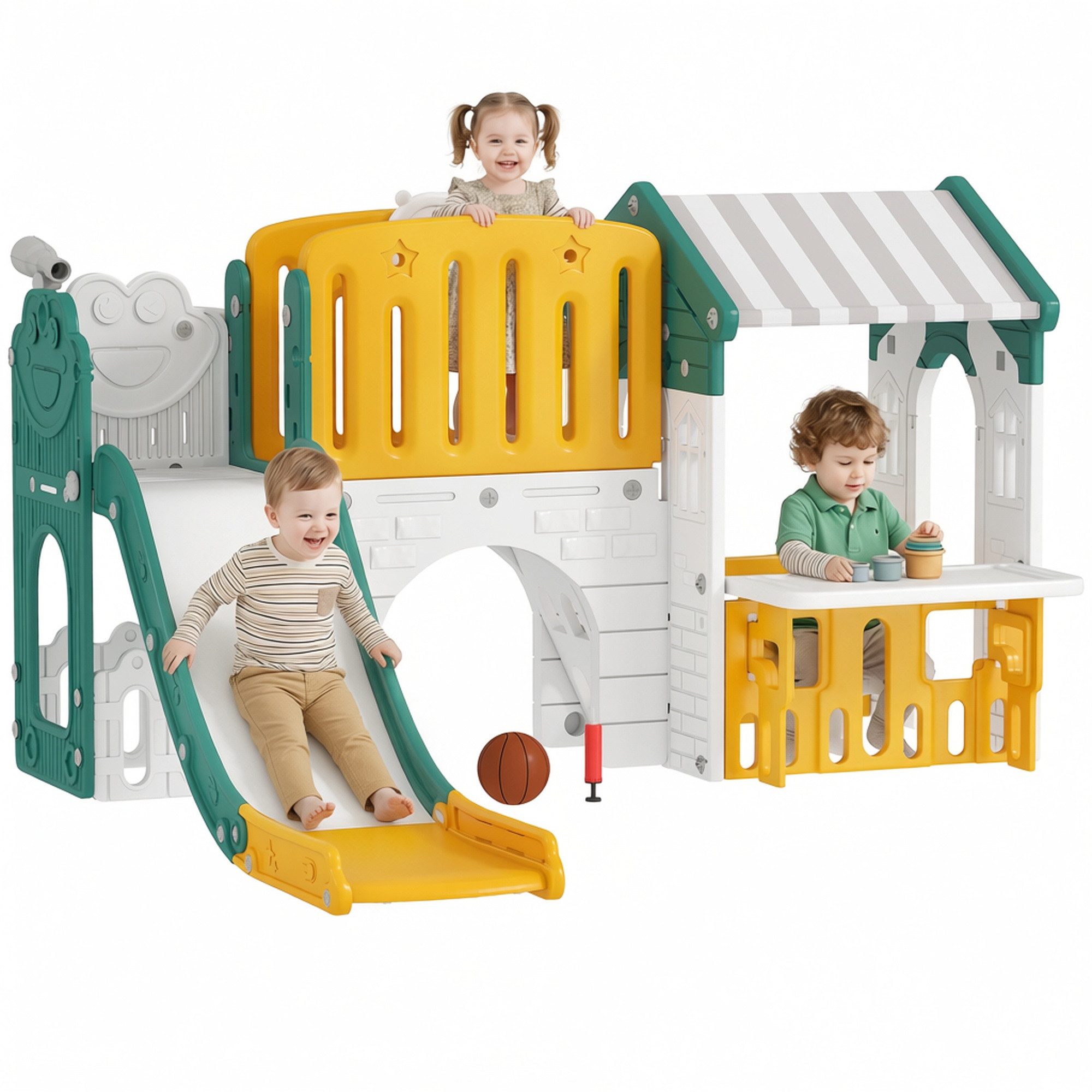 AIYAPLAY Rutsche Kinderrutsche mit Klettergerüst, Indoor und Outdoor, (Gartenrutsche, 1-tlg., Babyrutsche), für Kinder 1-4 Jahre, Gelb+Grün