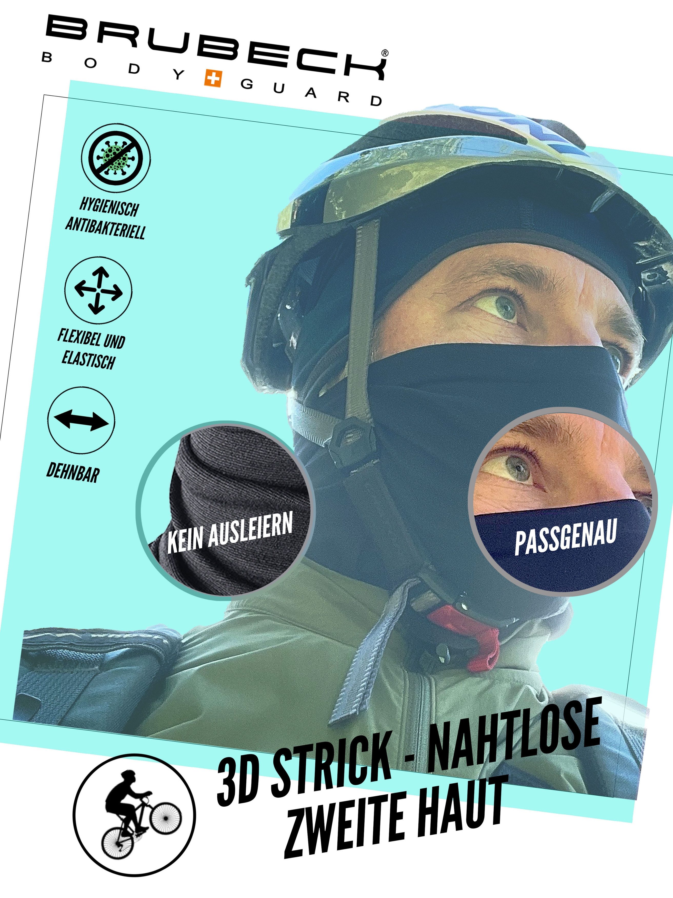 BRUBECK Sturmhaube M-PRO Merino Halbe Maske – leichter Outdoor-Gesichtsschutz Schwarz atmungsaktiv, schnelltrocknend, windabweisend