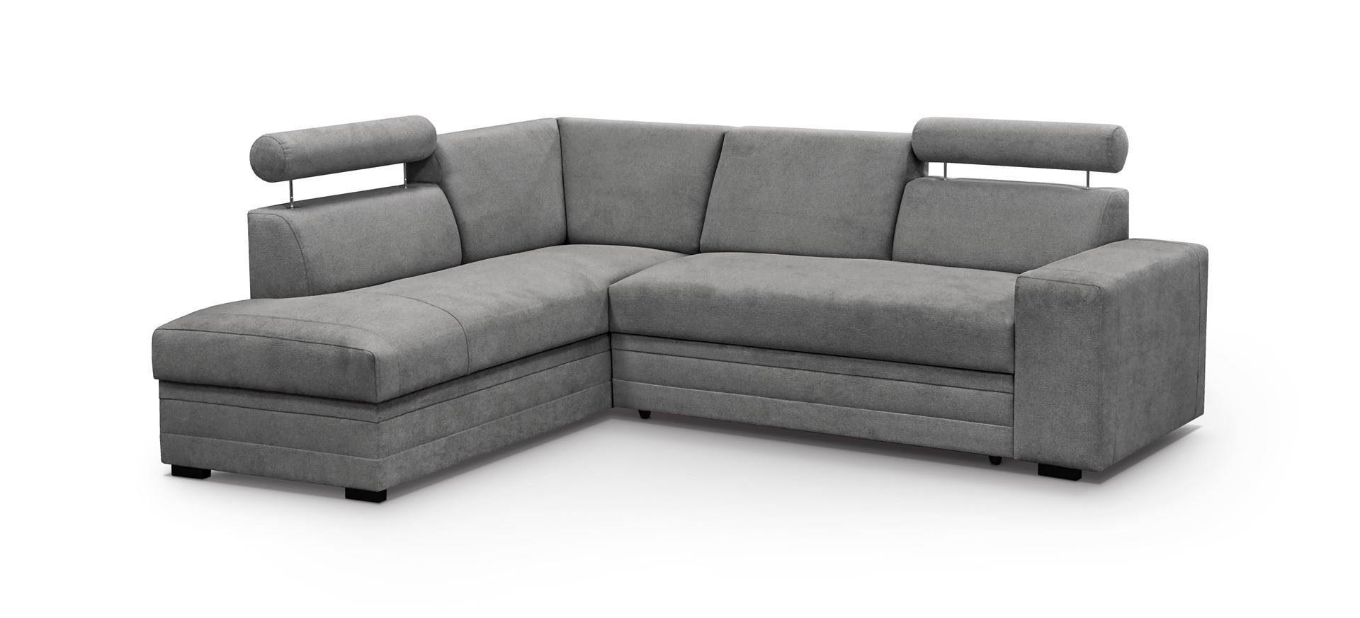 Beautysofa Polstergarnitur gepolstertes Bettkasten, Eckgarnitur verstellbare Roma, Kopfstützen), mit für Ecksofa Bonnell-Federn mit Wohnzimmer (vardo (modernes Set Sessel Sessel, aus Grau Schlaffunktion, 11)