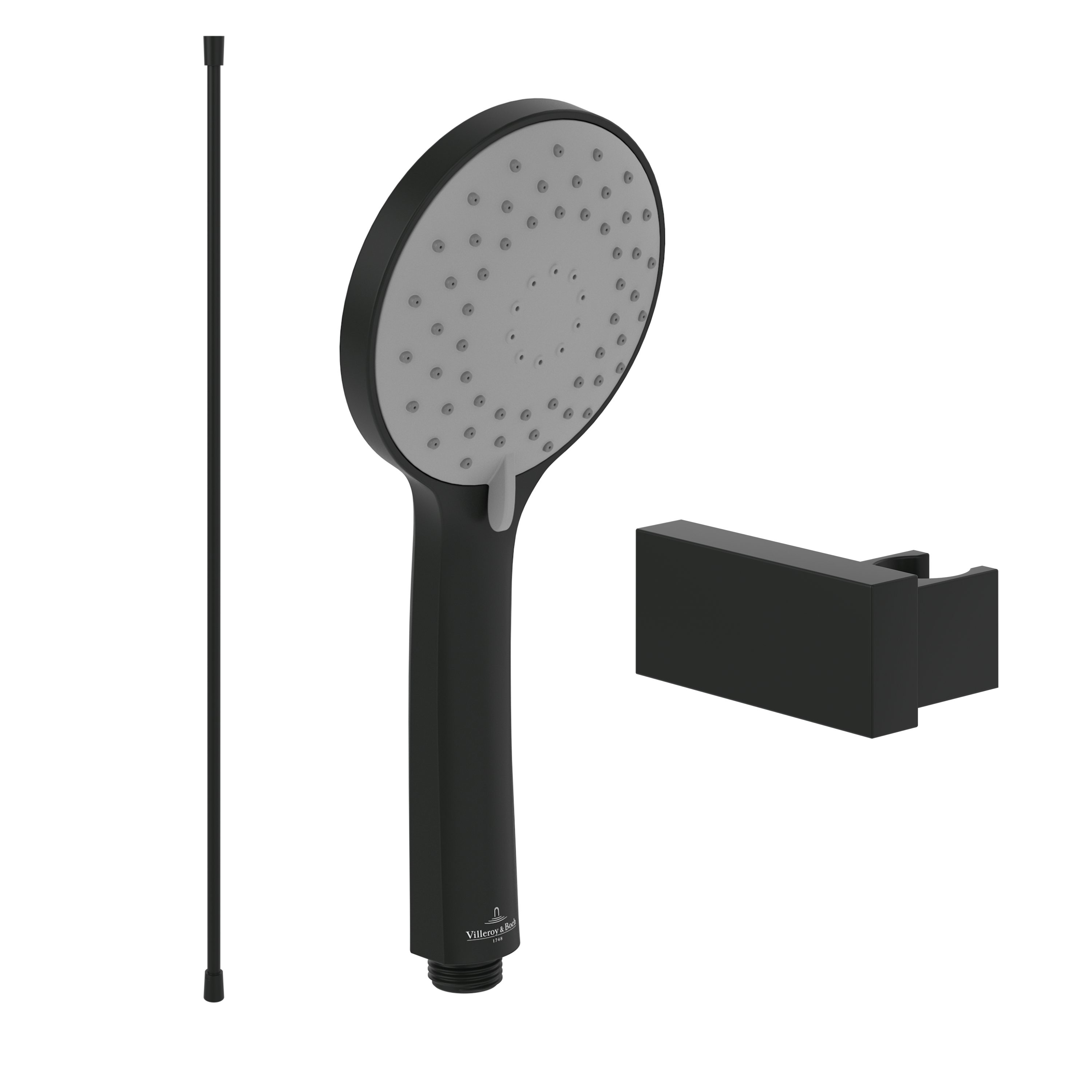 Villeroy & Boch Handbrause Universal Showers, Set aus Duschkopf, Halter (eckig) und Schlauch (1,60m), Matt Black