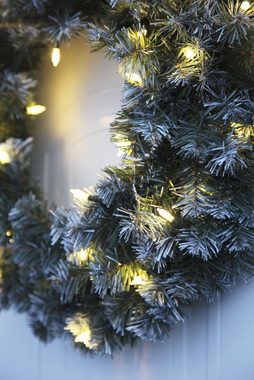 Best Season Dekokranz LED Weihnachtskranz Edmonton von Star Trading, Kranz Weihnachten in Tannengrün mit weißen Schnee-Details für innen und außen, warmweiß, mit Kabel, Ø: 50 cm, IP44