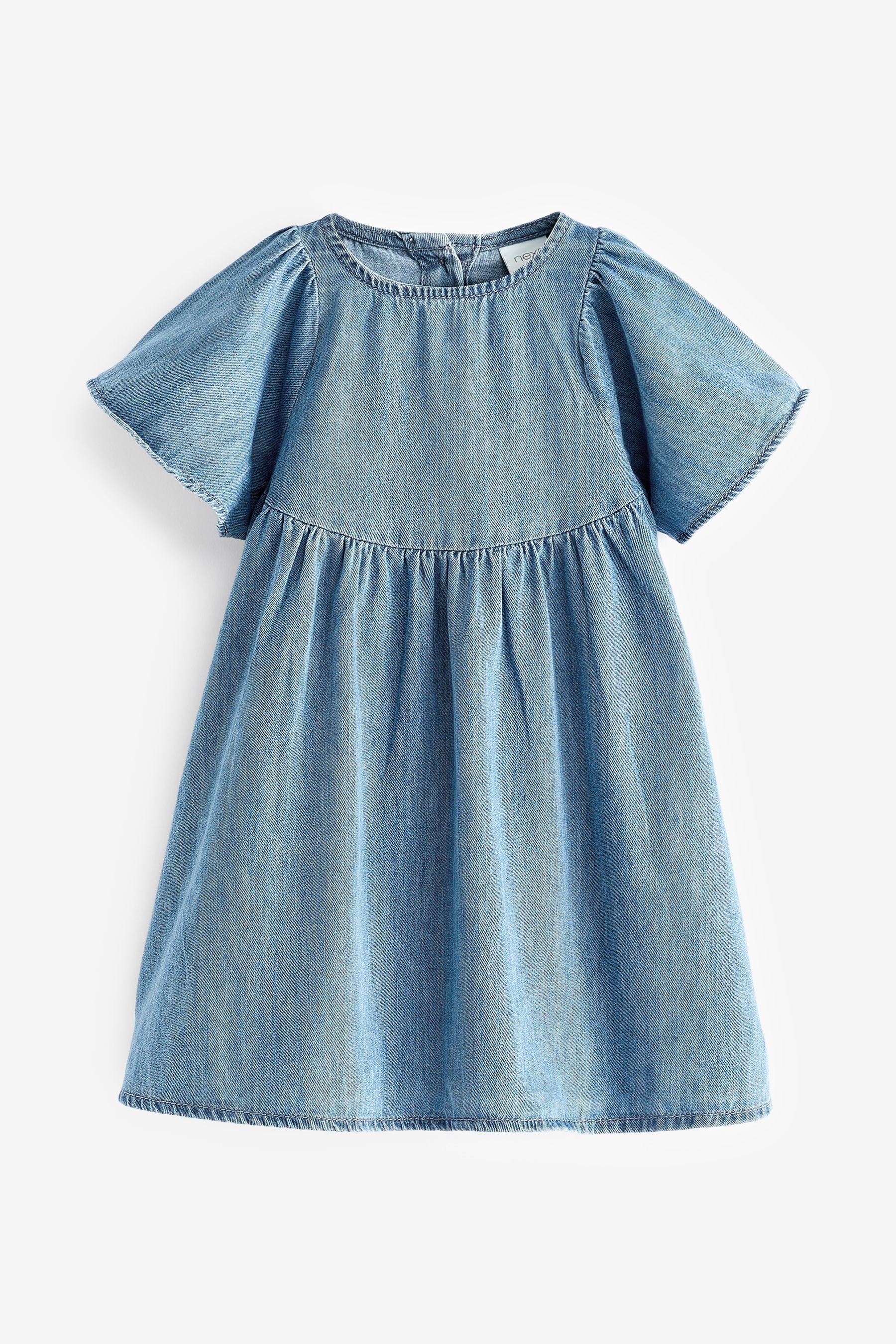 Next Sommerkleid Baumwollkleid mit Flügelärmeln (1-tlg) Blue Denim