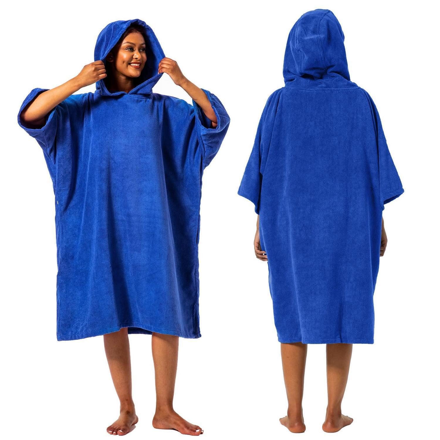 LuxusKollektion Poncho Handtuch Poncho Surf Strand Umziehhilfe Damen Herren Blau (1-St)