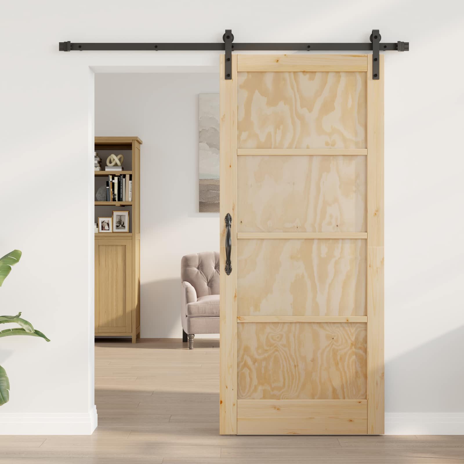 vidaXL Haustür Schiebetür Natürlich und Schwarz 86 x 198,5 cm (1-St)