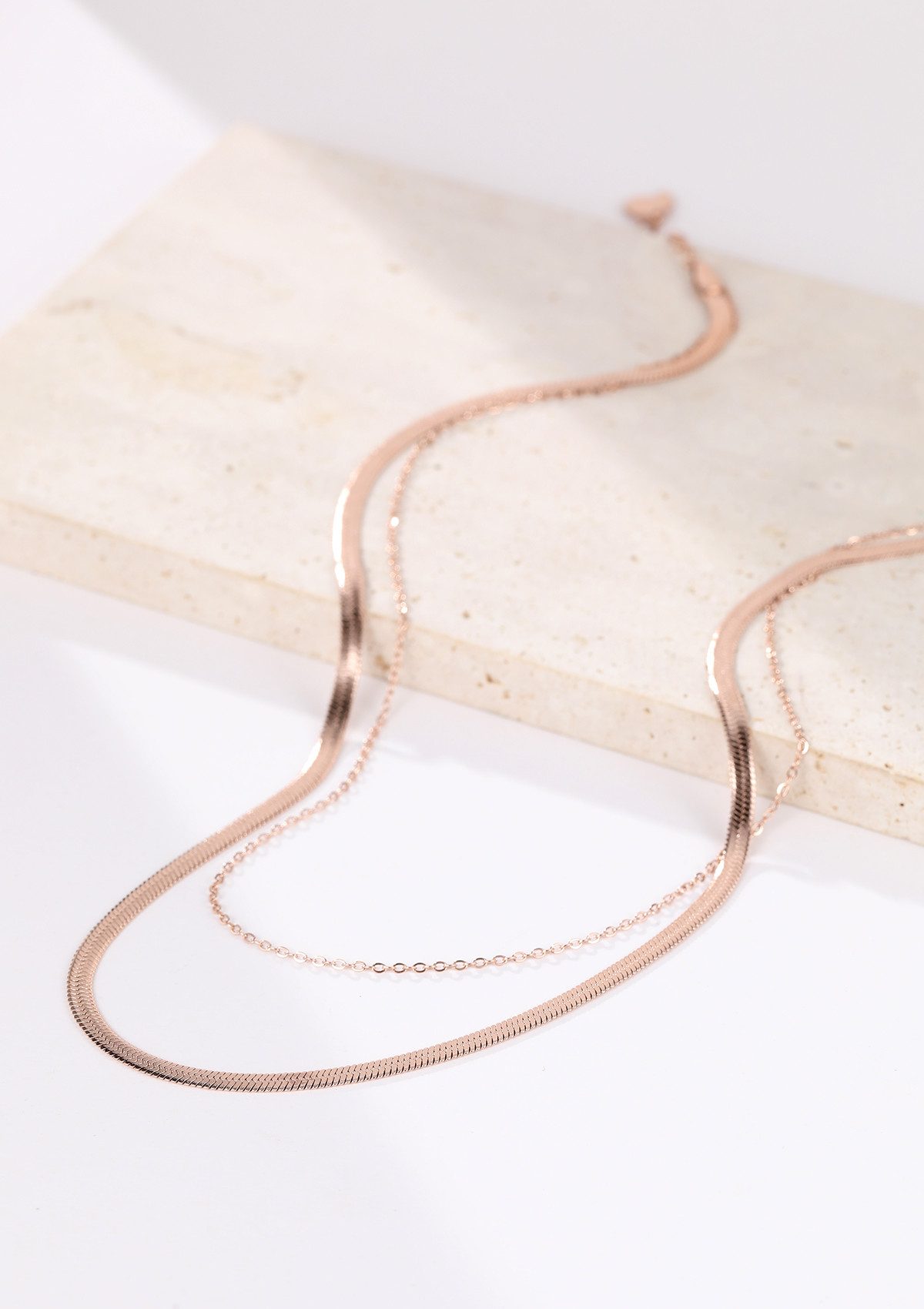Hey Happiness Collier-Set Layer Geo Schlangenketten, Edelstahl 18K Roségold vergoldet, Damen Halsketten Viereck Anhänger hängend, Geschenkidee