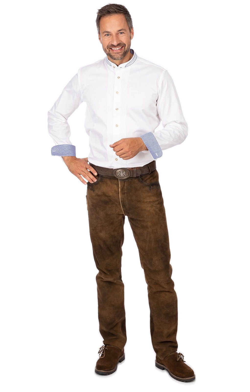 (Slim Almsach JAKOB Trachtenhemd weiß Stehkragenhemd jeans Fit)