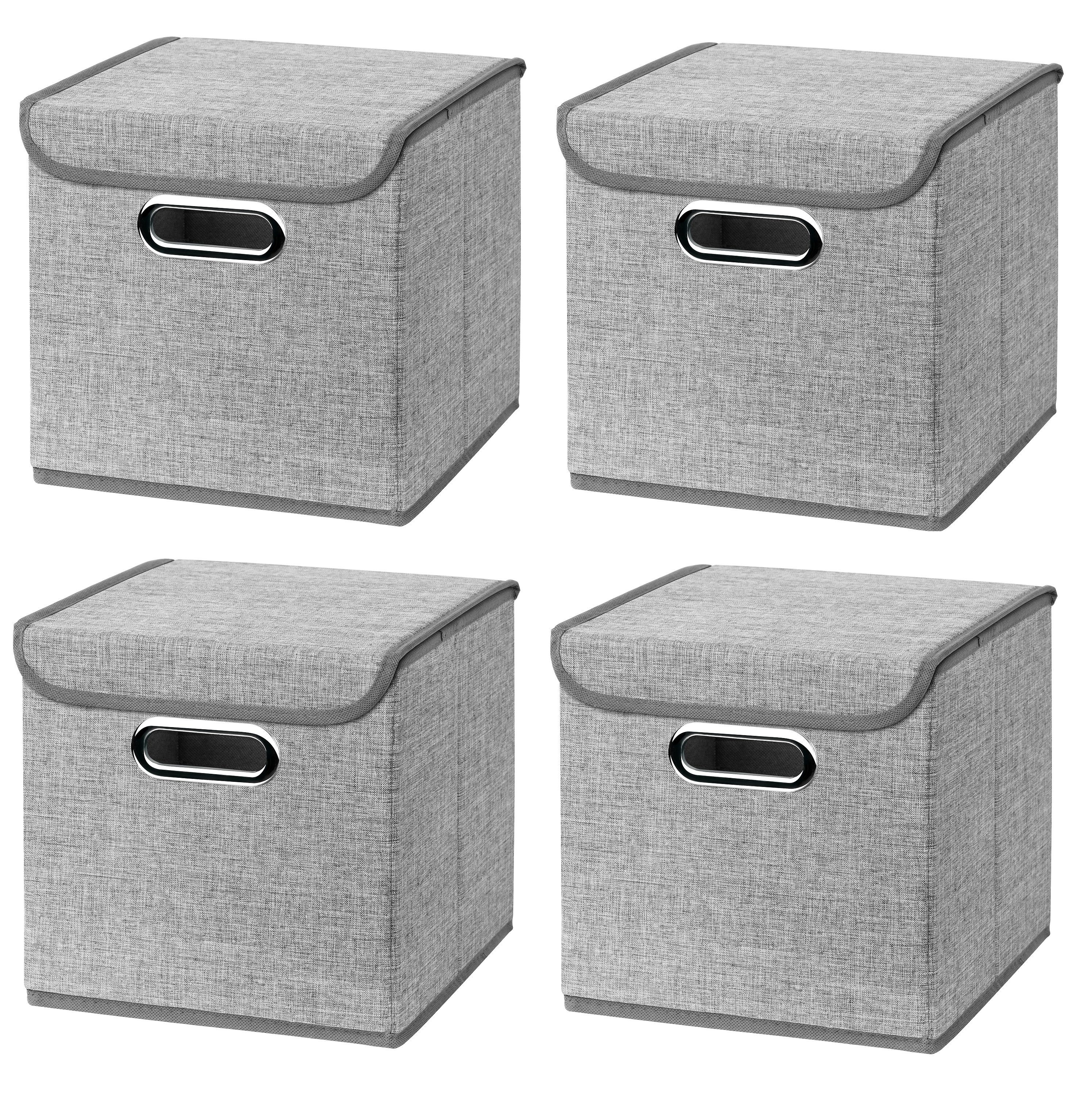 StickandShine Faltbox 4er Set mit Deckel 25x25 cm – Hellgrau, Schwarz, Weiß, Türkis, Creme