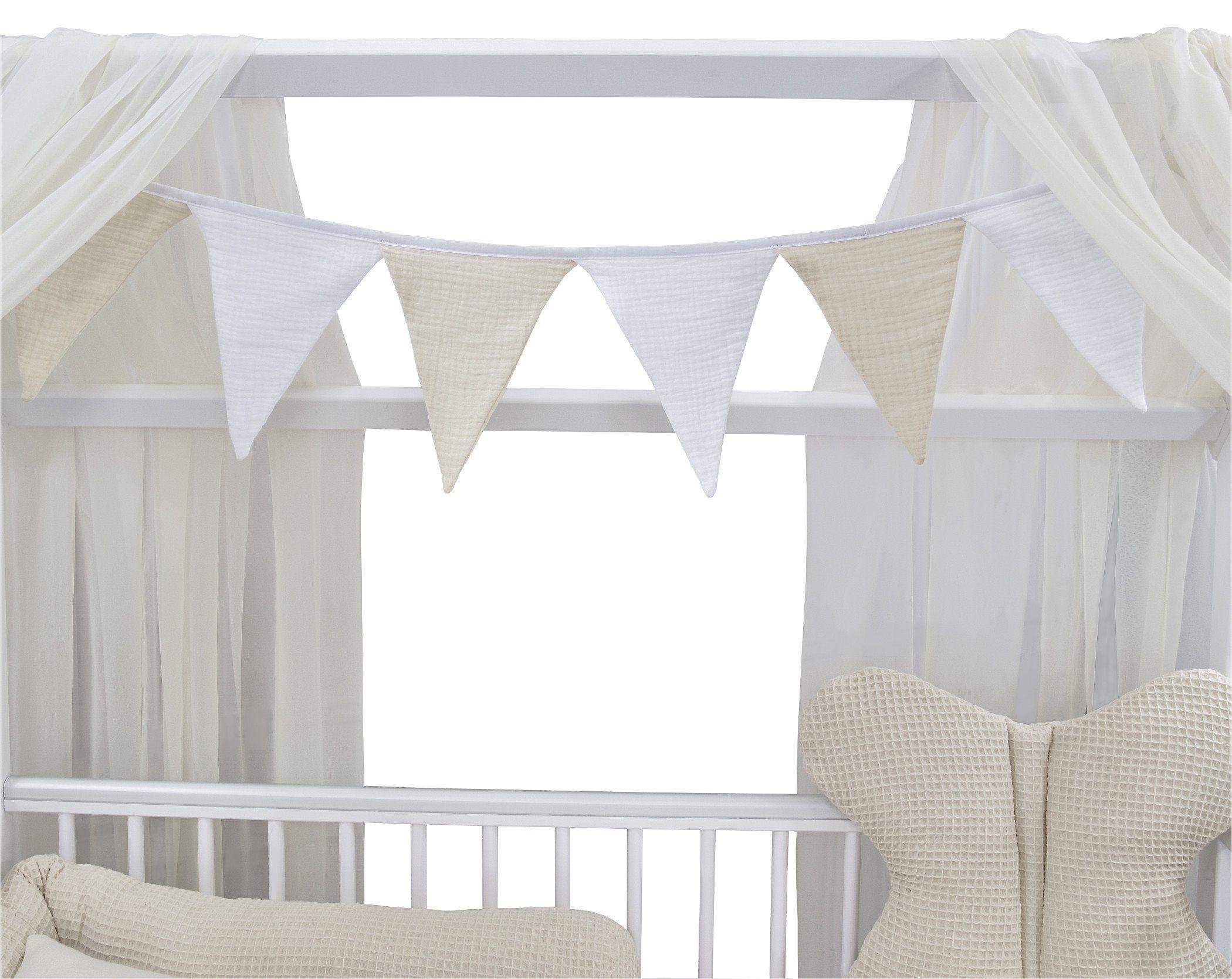 Baby-Delux Komplettbett Hausbett Babybett Komplettset Waffelpique, 12-tlg., Kinderbett 60x120 cm weiß, Bettset verschiedene Designs