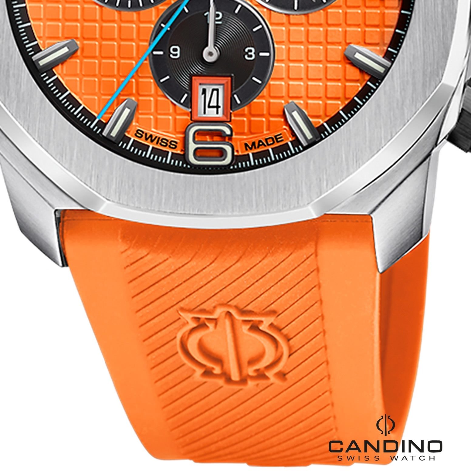 Candino Chronograph Candino Herrenuhr Kautschuk orange, (Chronograph), Herren Armbanduhr rund, Kautschukarmband orange, Sport