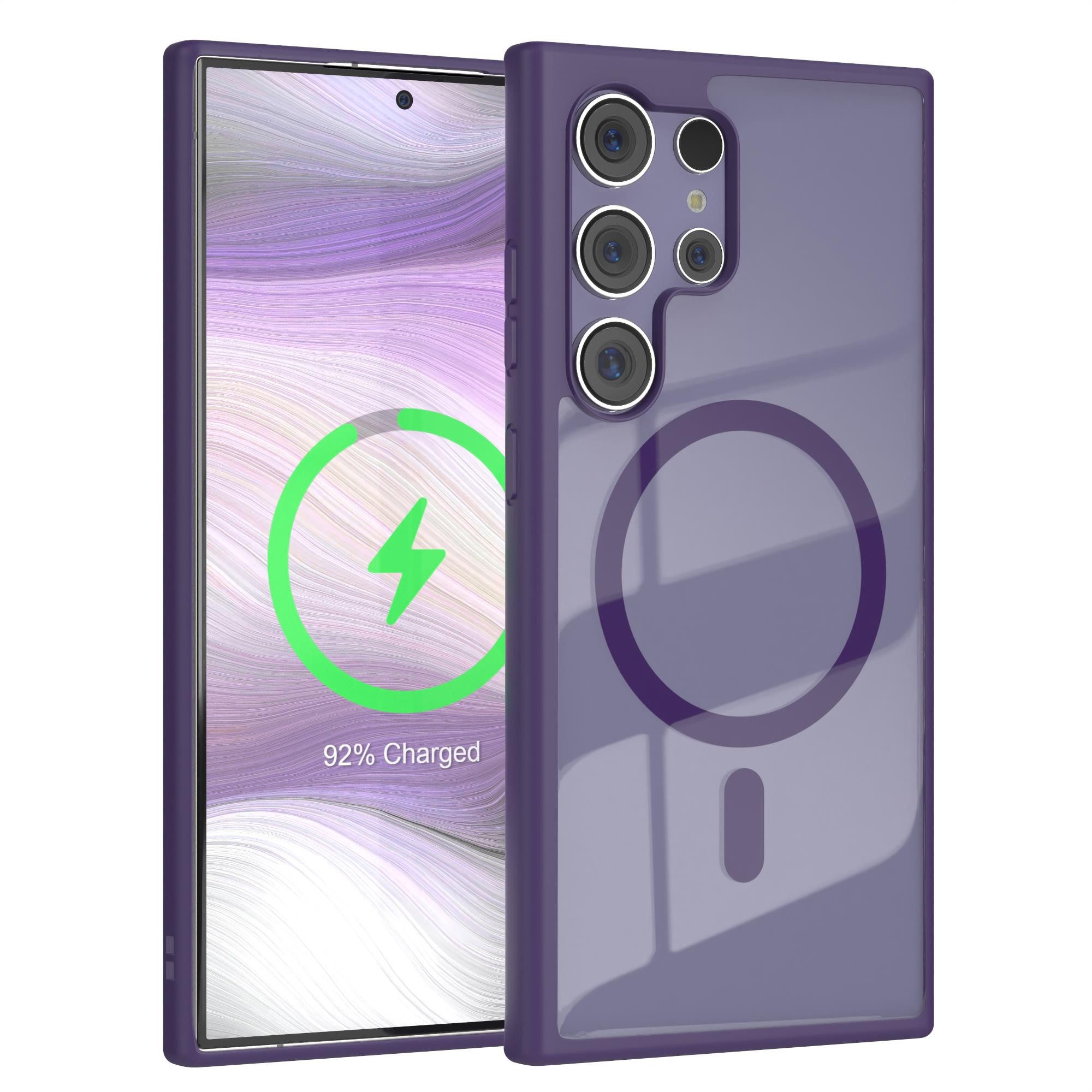 EAZY CASE Handyhülle Transparente Hülle mit MagSafe Galaxy S24 Ultra 6,8 Zoll, Hülle mit Kameraschutz, Smart Case kompatibel mit Magsafe, Violett
