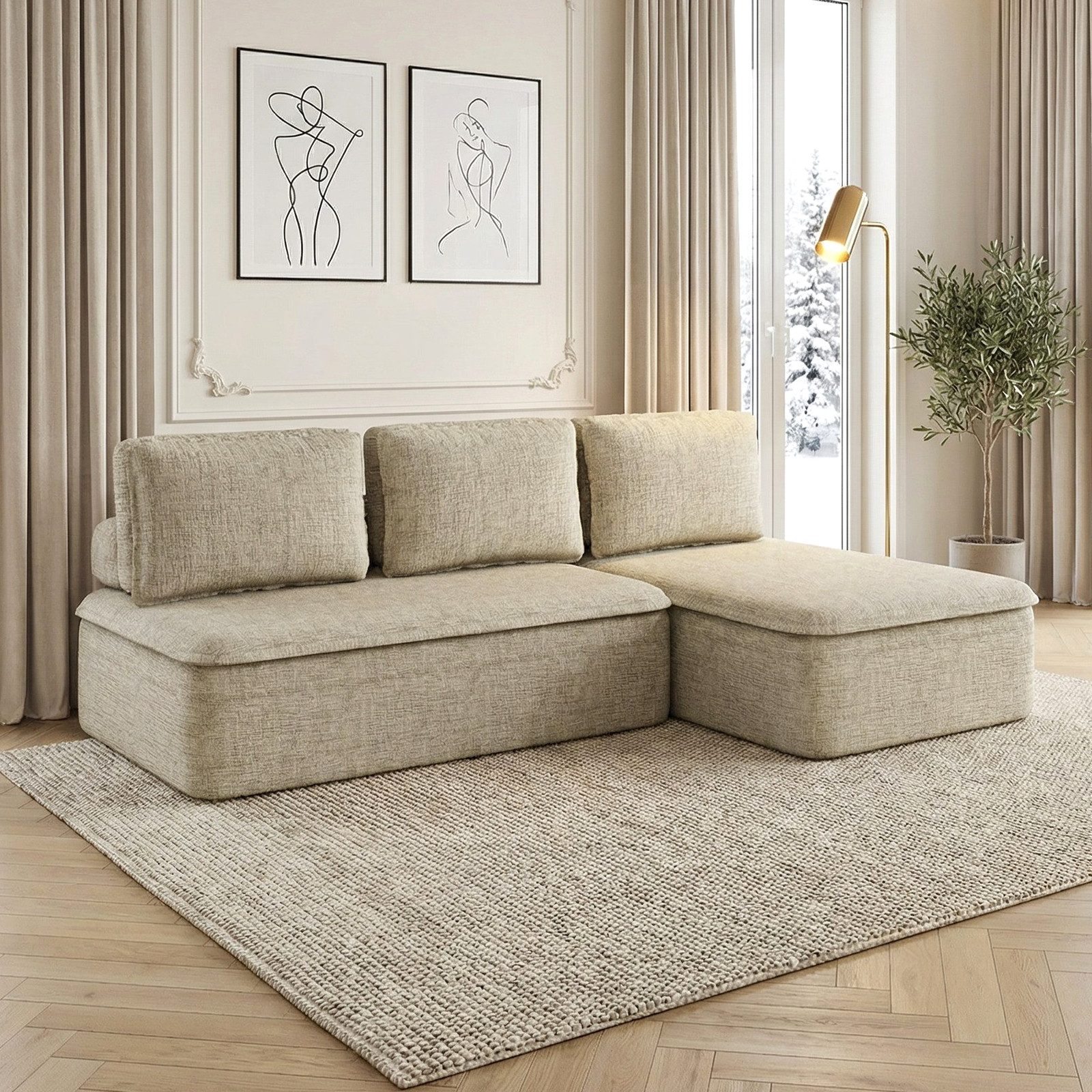GUNJI Ecksofa 3 Sitzplätze großes L-Sofa, (Premium-Chinillestoff,Kein Aufbau nötig & flexibel kombinierbar,Der beste Preis)
